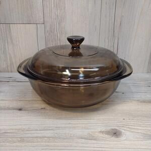 Vintage Brown Glass Casserole Dish with Lid